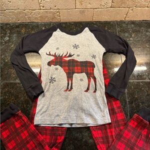 Plaid Moose Kids Pajamas - Red and Gray Kids Christmas!